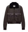 Saint Laurent Brown Shearling-Collar Leather Jacket