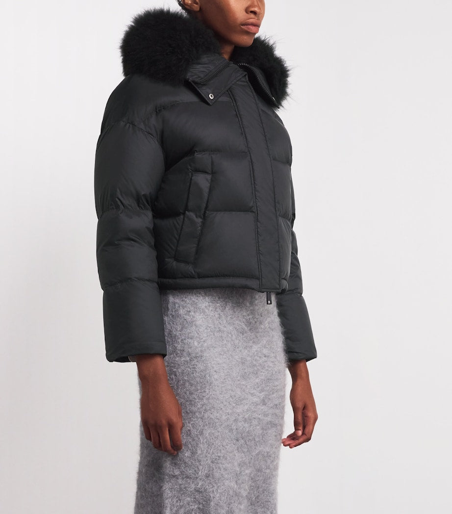 Yves Salomon Black Waterproof Fur-Trim Down Jacket