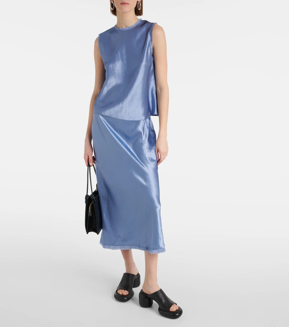 Vince - Fringed satin midi skirt