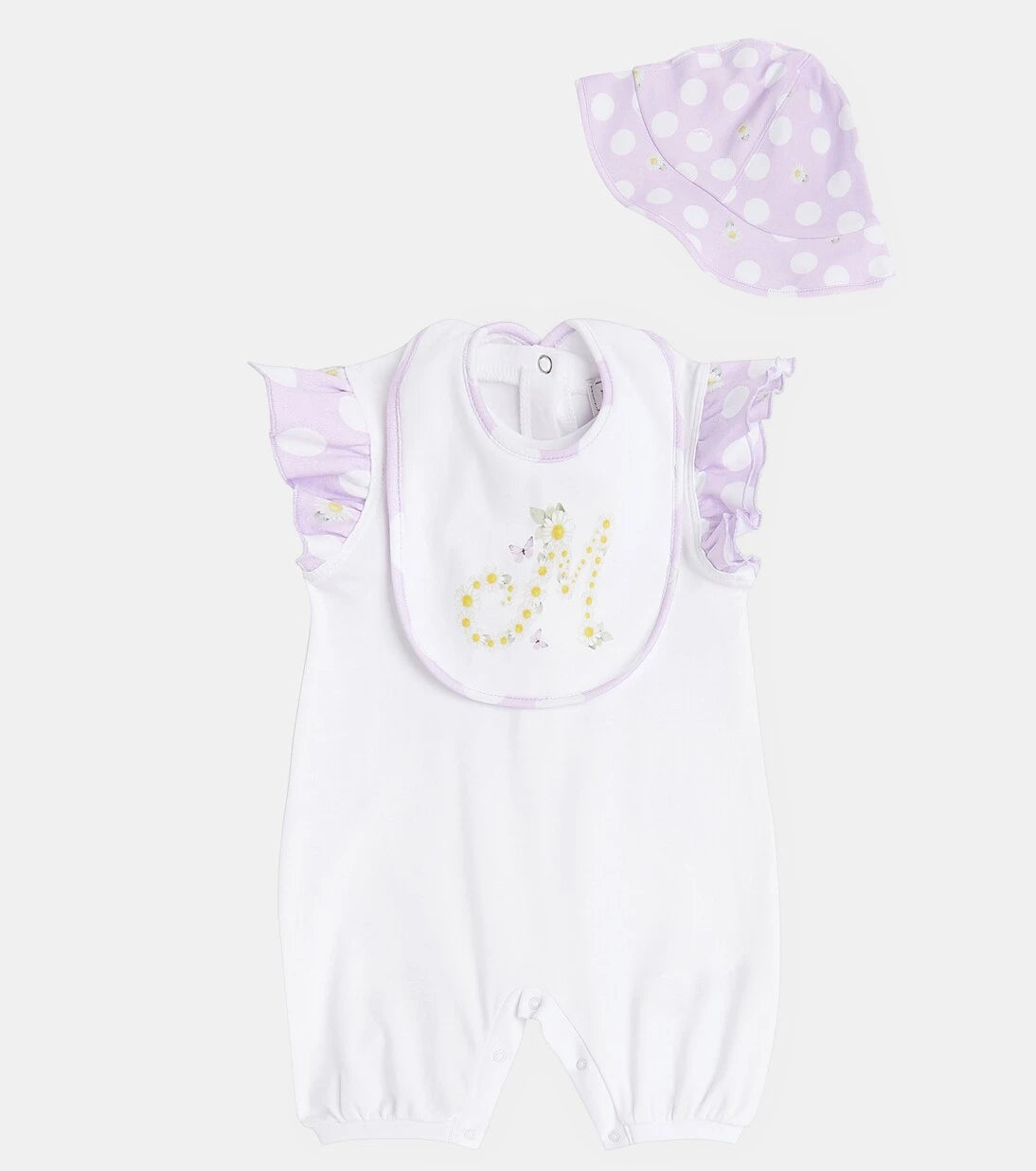 Monnalisa - Baby onesie, bib, and bucket hat set