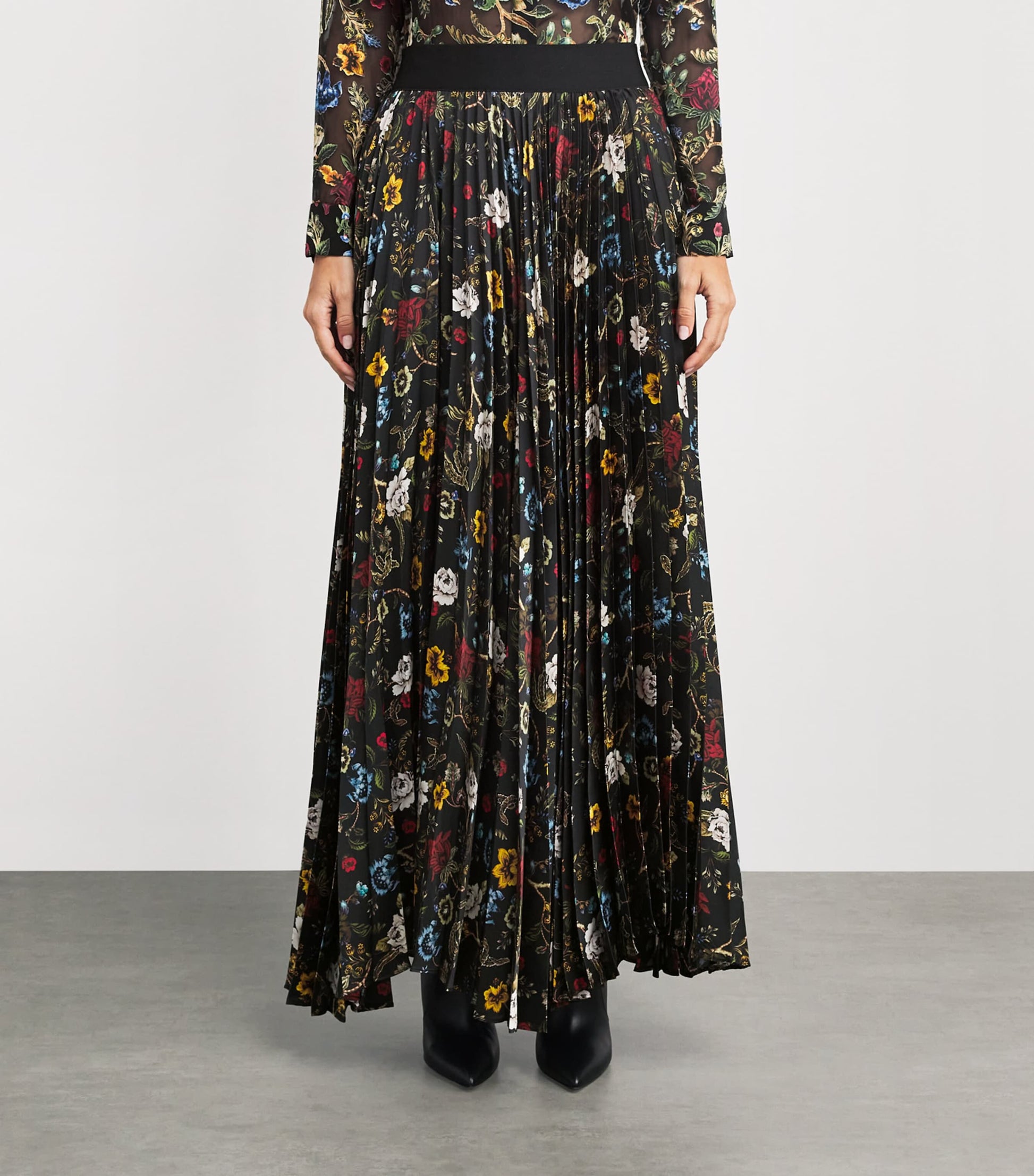 Alice+Olivia Black Pleated Katz Maxi Skirt