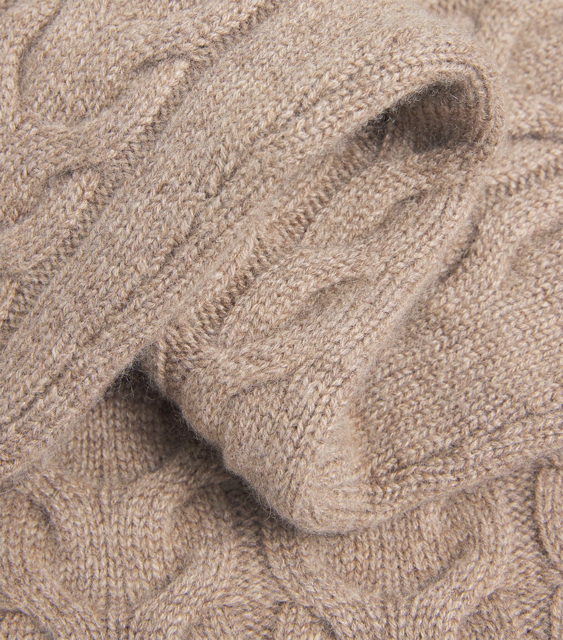 Beige Cashmere Cable-Knit Sweater
