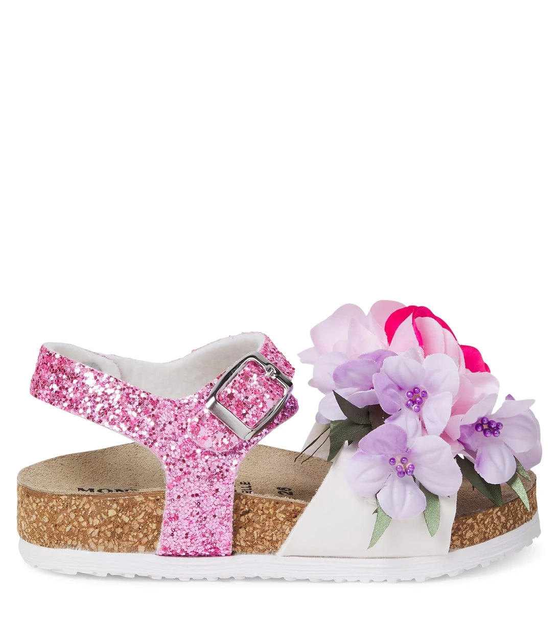 Monnalisa - Floral-appliqué glitter sandals
