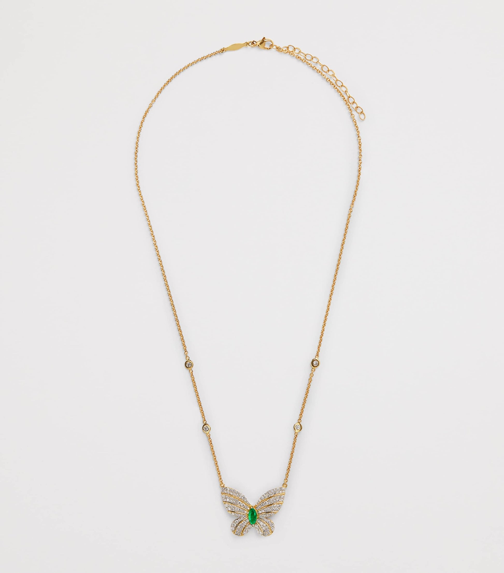 Yellow Gold, Diamond and Emerald Butterfly Necklace