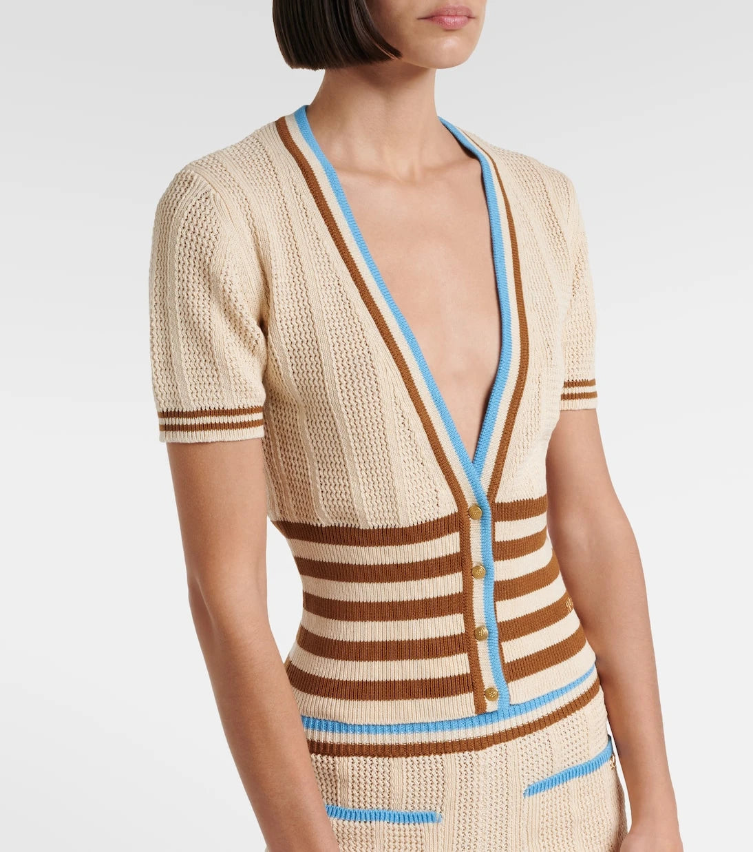 Valentino - Open-knit striped cotton cardigan