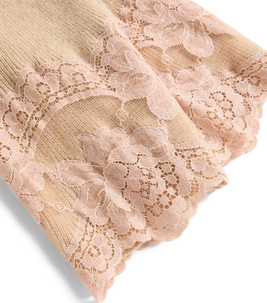 Valentino Nude Cashmere Floral-Hem Leggings