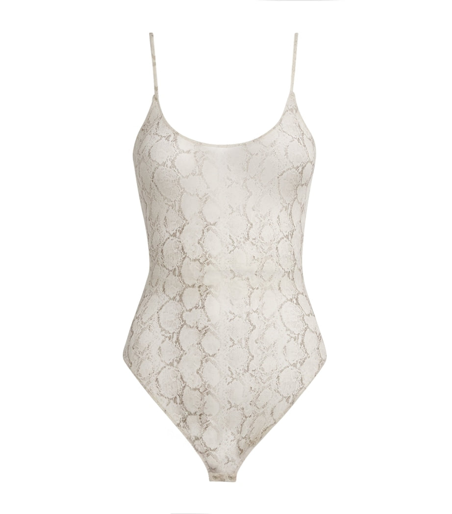 Skims Multi Milky Sheer Snake Print Thong Bodysuit