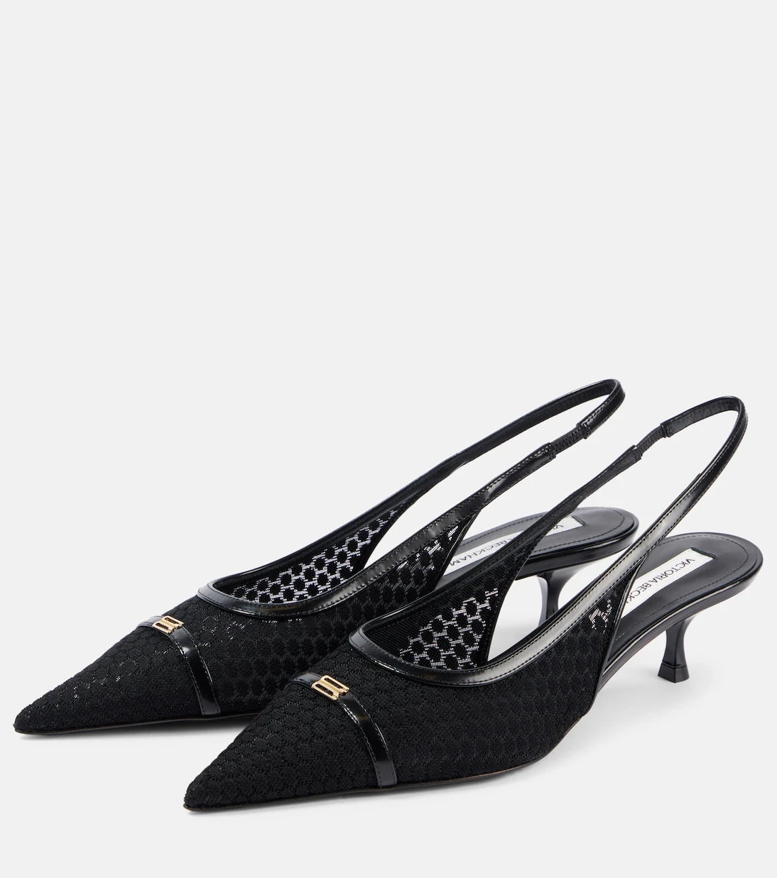 Victoria Beckham - Leather-trimmed mesh slingback pumps