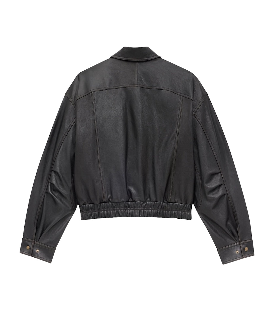 Saint Laurent Grey Leather Bomber Jacket