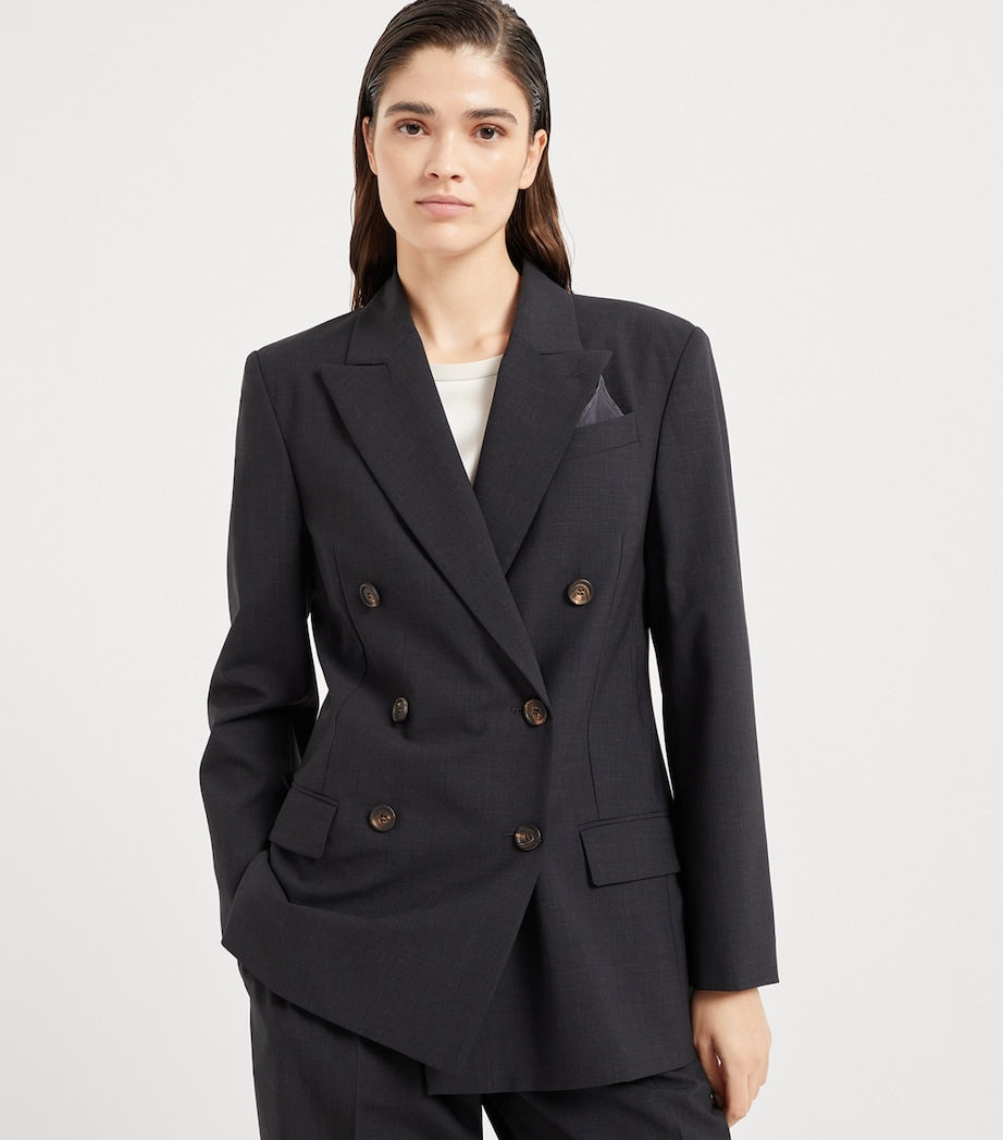 Brunello Cucinelli Black Tropical Luxury Wool Blazer
