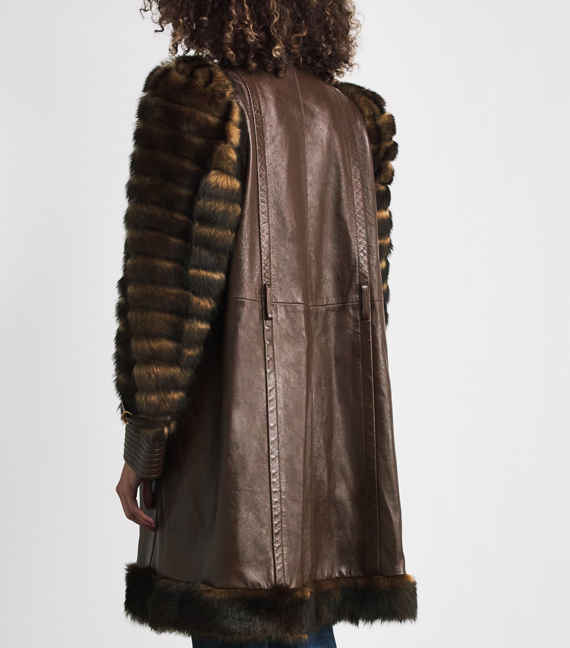 Chloé Brown Leather Fur-Trim Coat