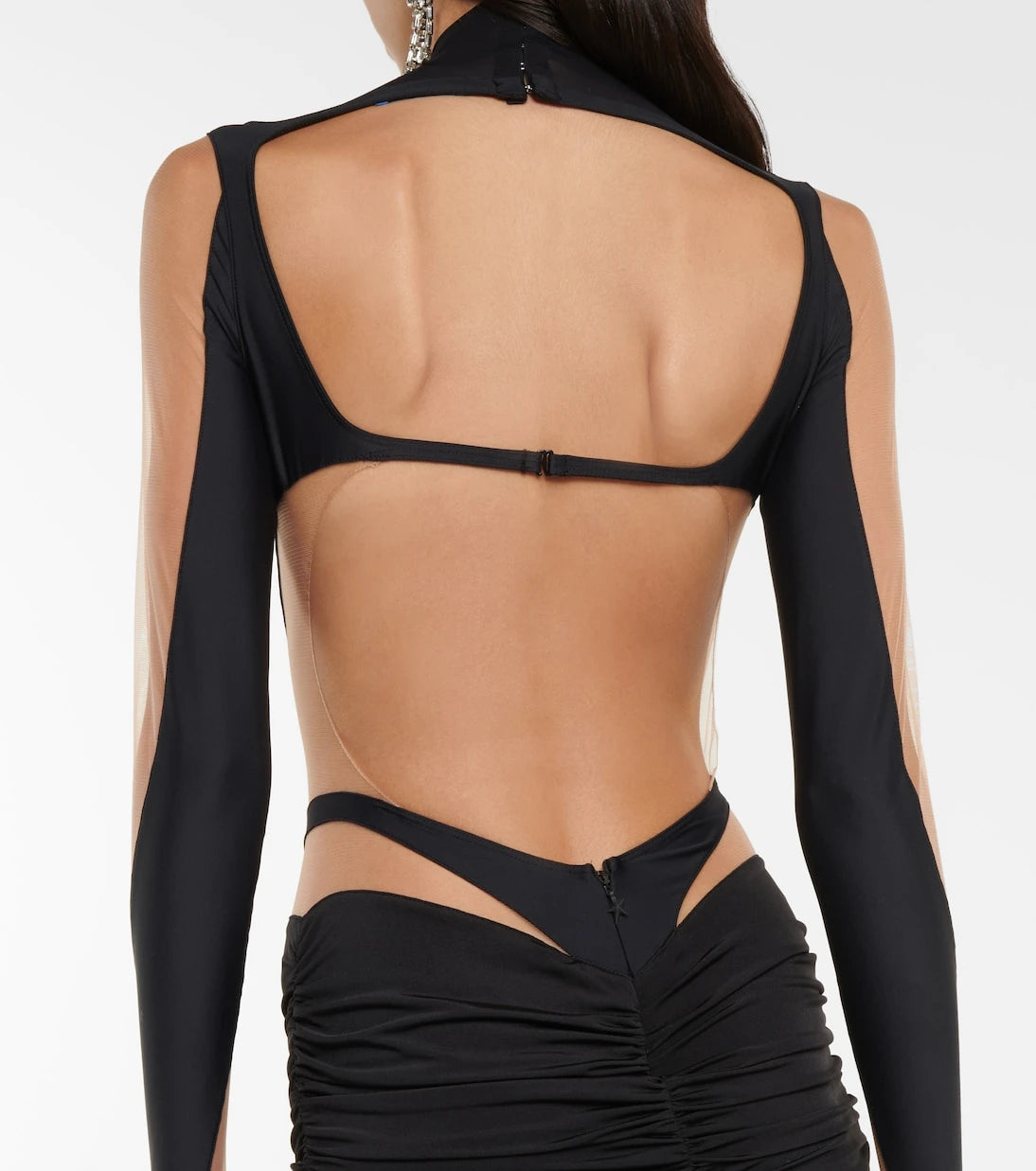 Mugler - Mesh and jersey-paneled minidress