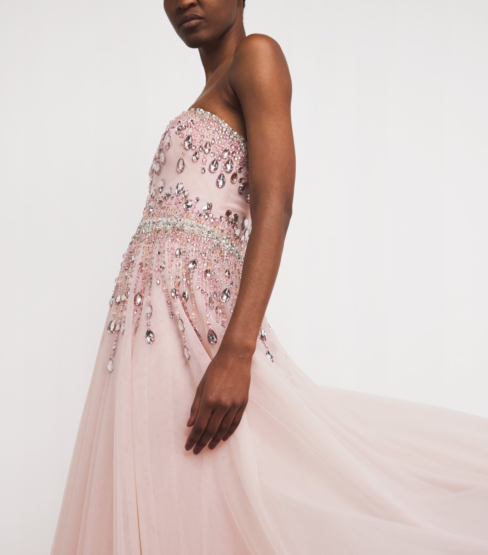 Pamella Roland Pink Tulle Embellished Cape-Detail Gown