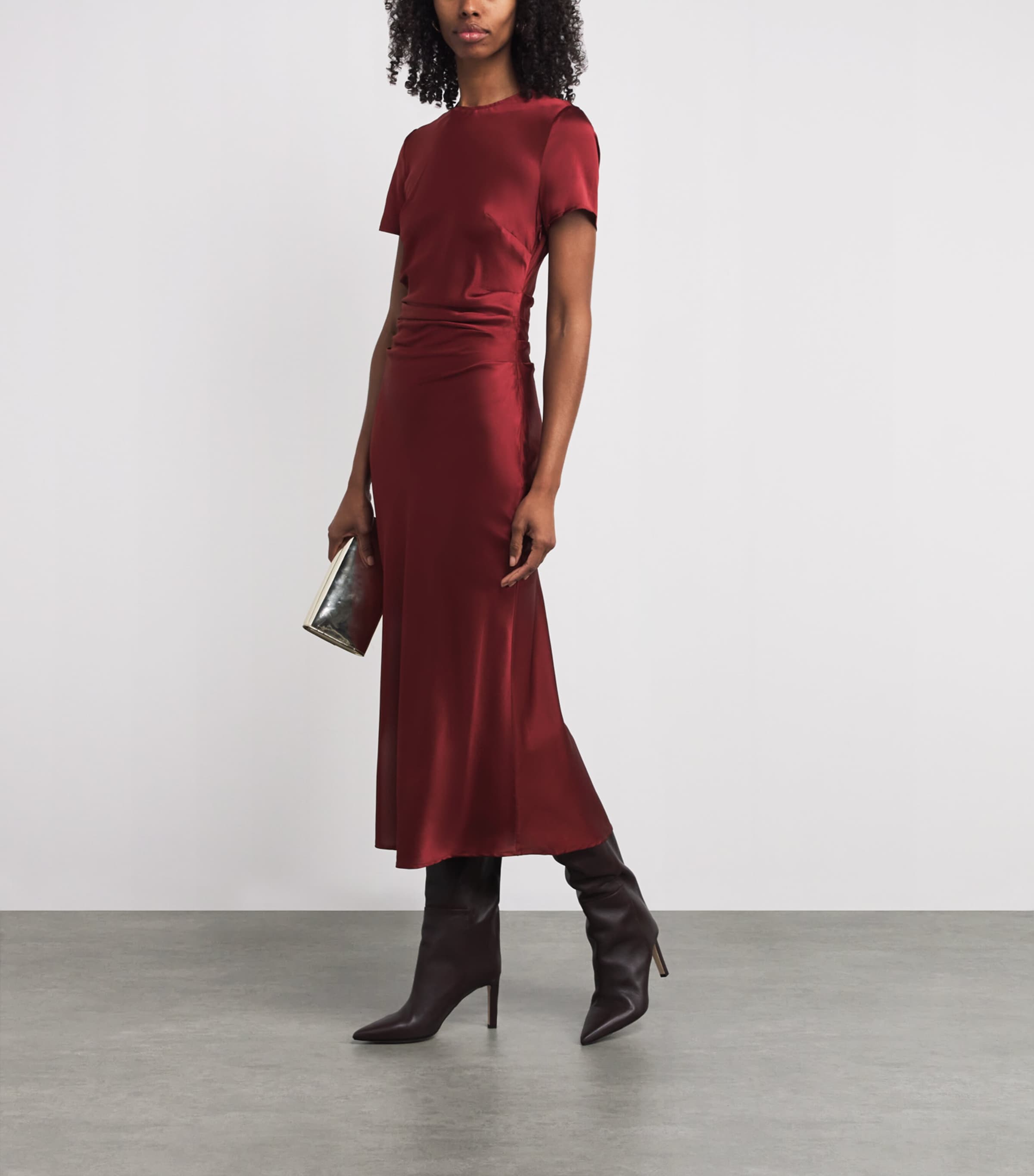 STAUD Burgundy Stretch-Silk Marcel Midi Dress