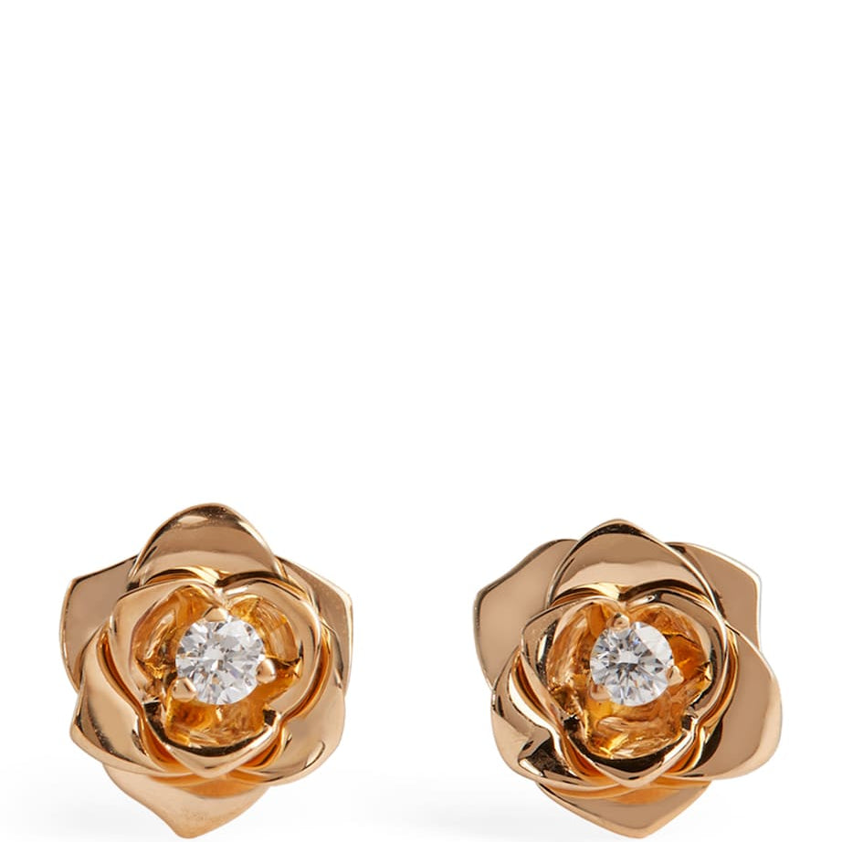 Piaget Rose Gold and Diamond Rose Earrings