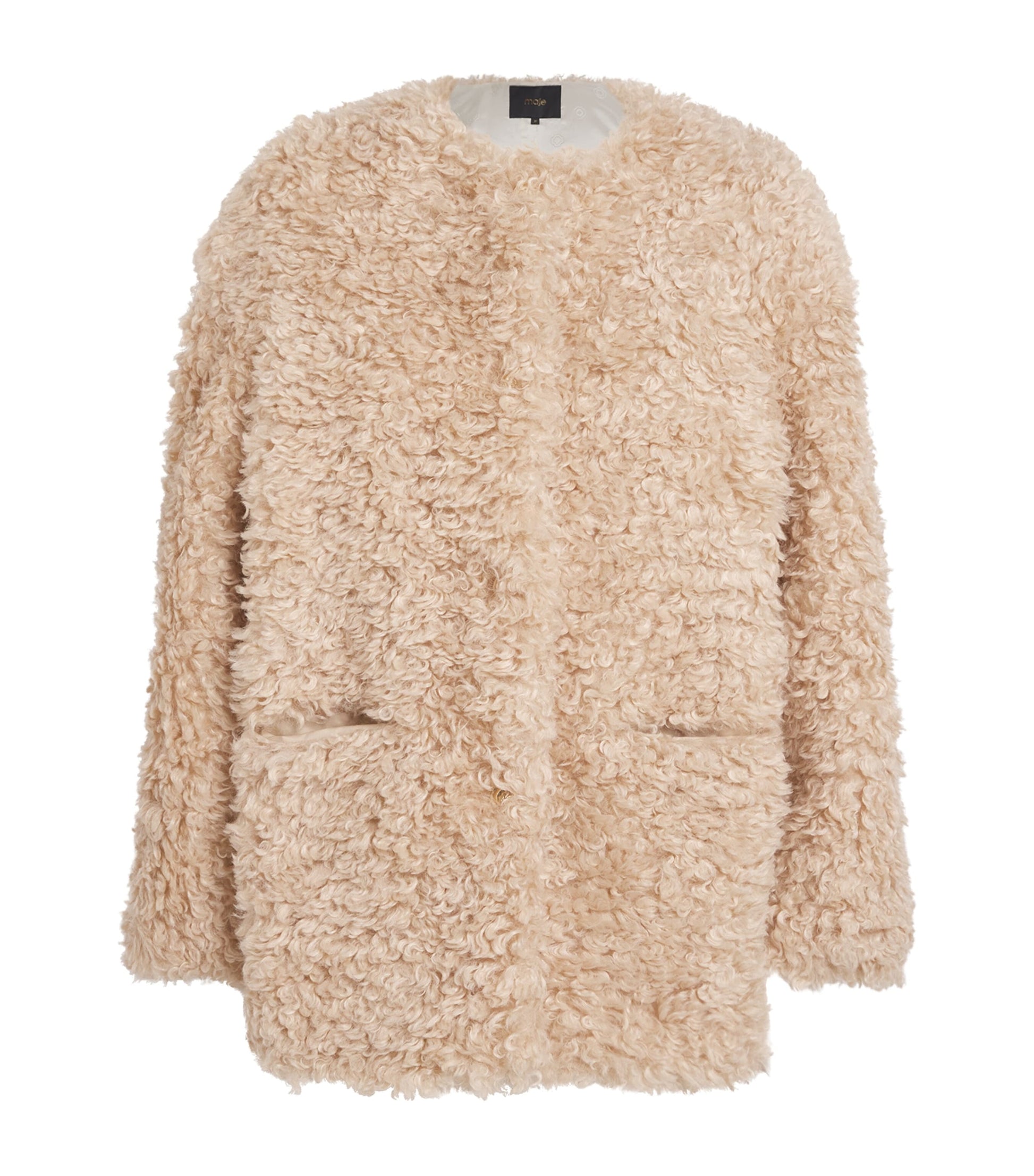 Maje Neutral Faux Shearling Coat