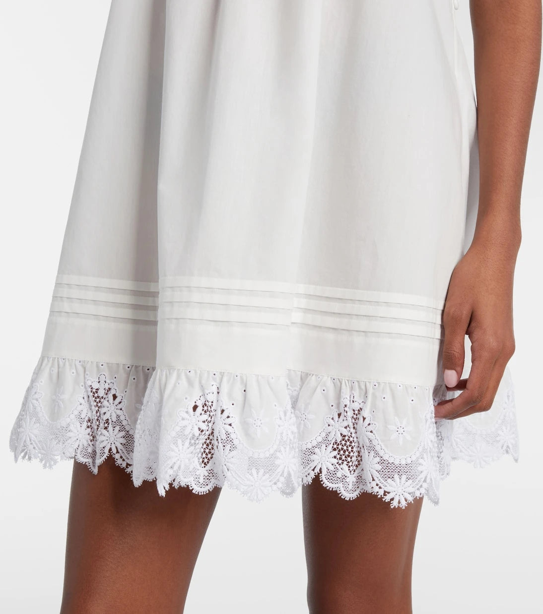 Saint Laurent - Lace-trimmed cotton slip dress