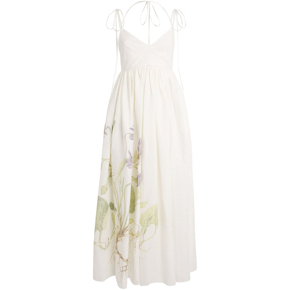 Linen Floral Maxi Dress BOTANICAL VOLT WHITE