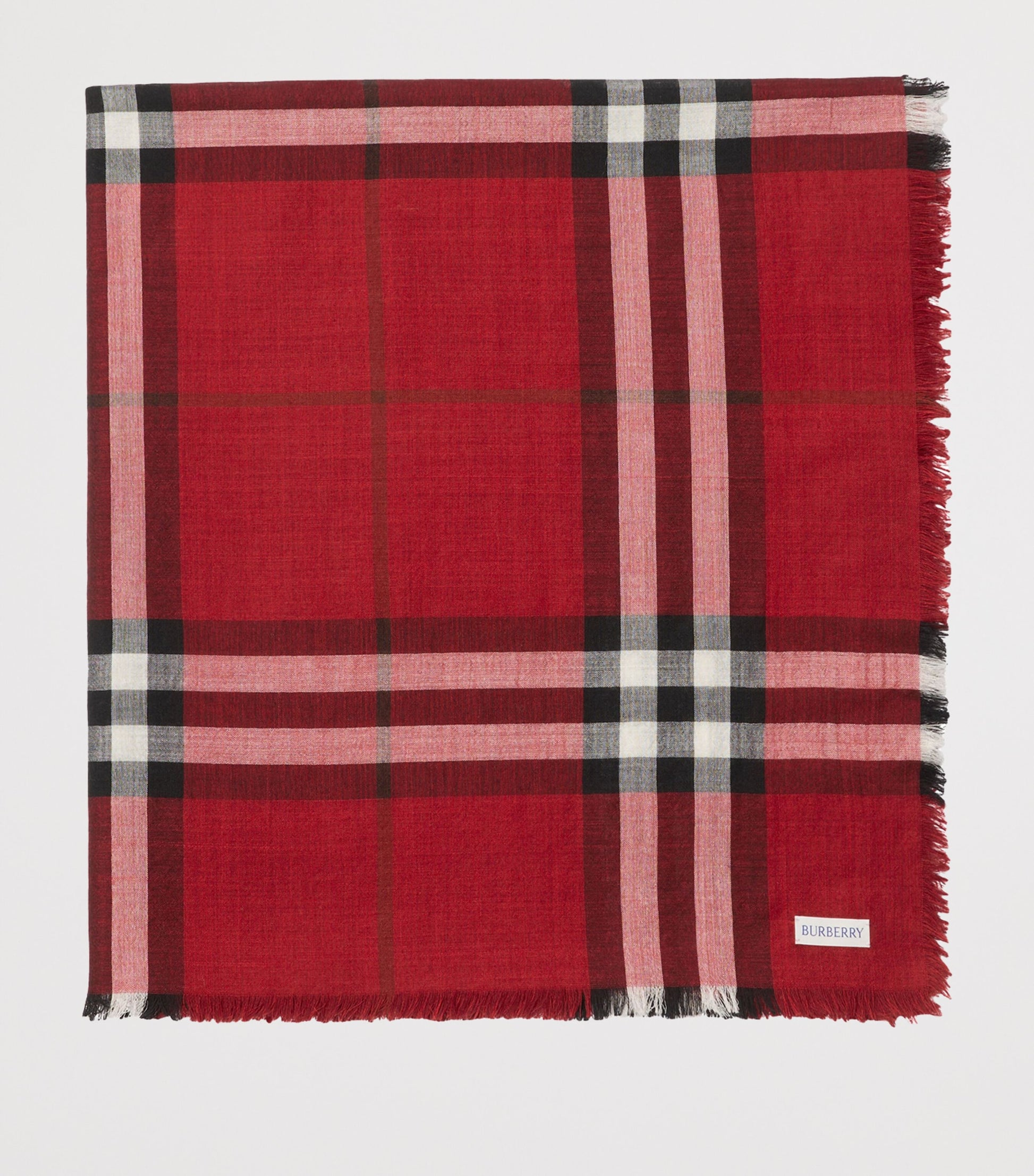 Burberry Red Wool-Silk Reversible Check Scarf