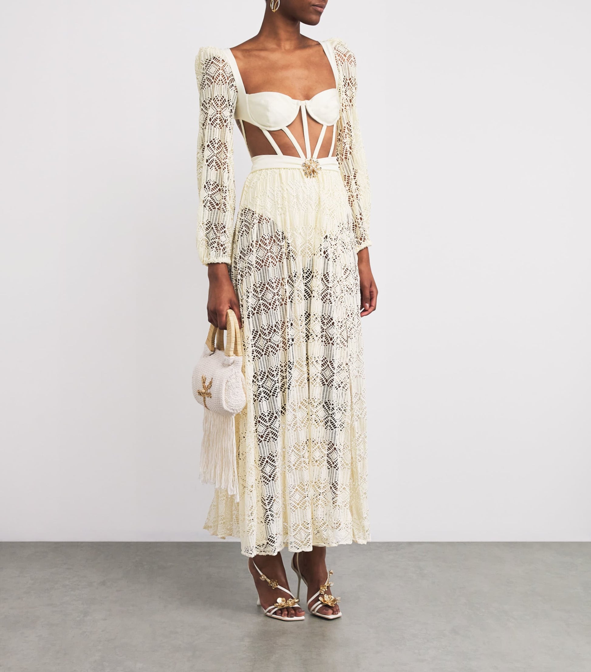 White Crocheted Corseted Maxi Dress