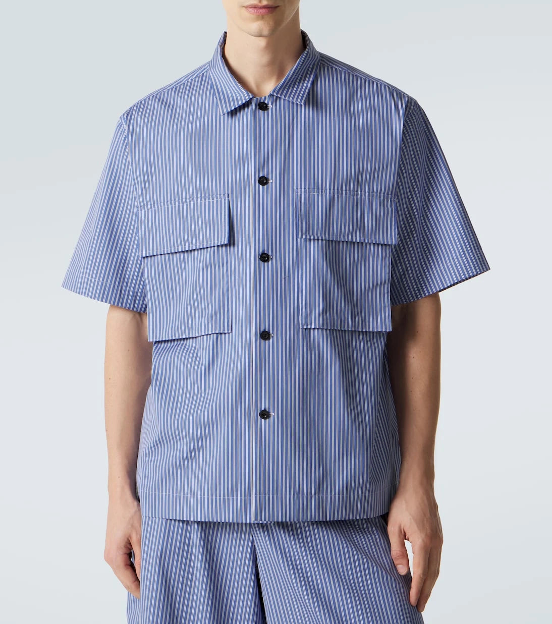 Sacai - قميص بوبلين قطني مخطط