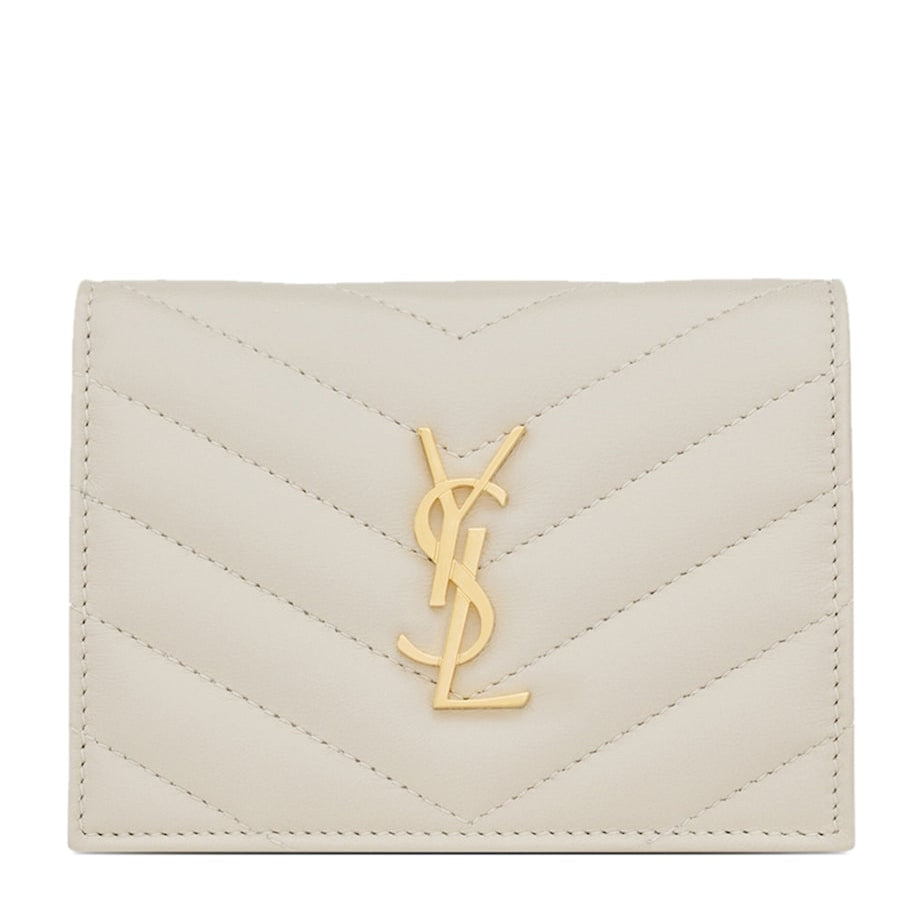 Saint Laurent White Quilted Leather Monogram Wallet