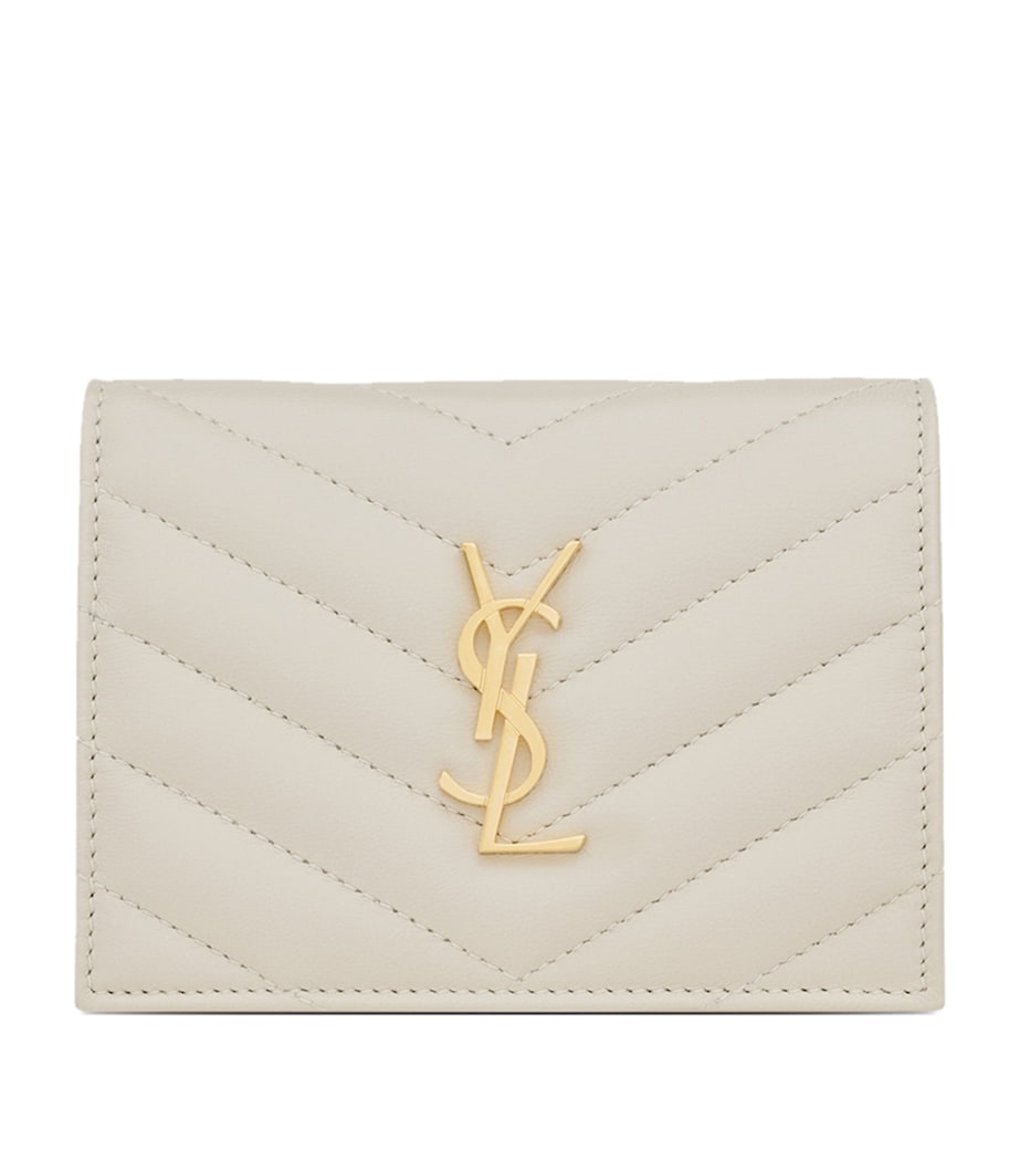Saint Laurent White Quilted Leather Monogram Wallet