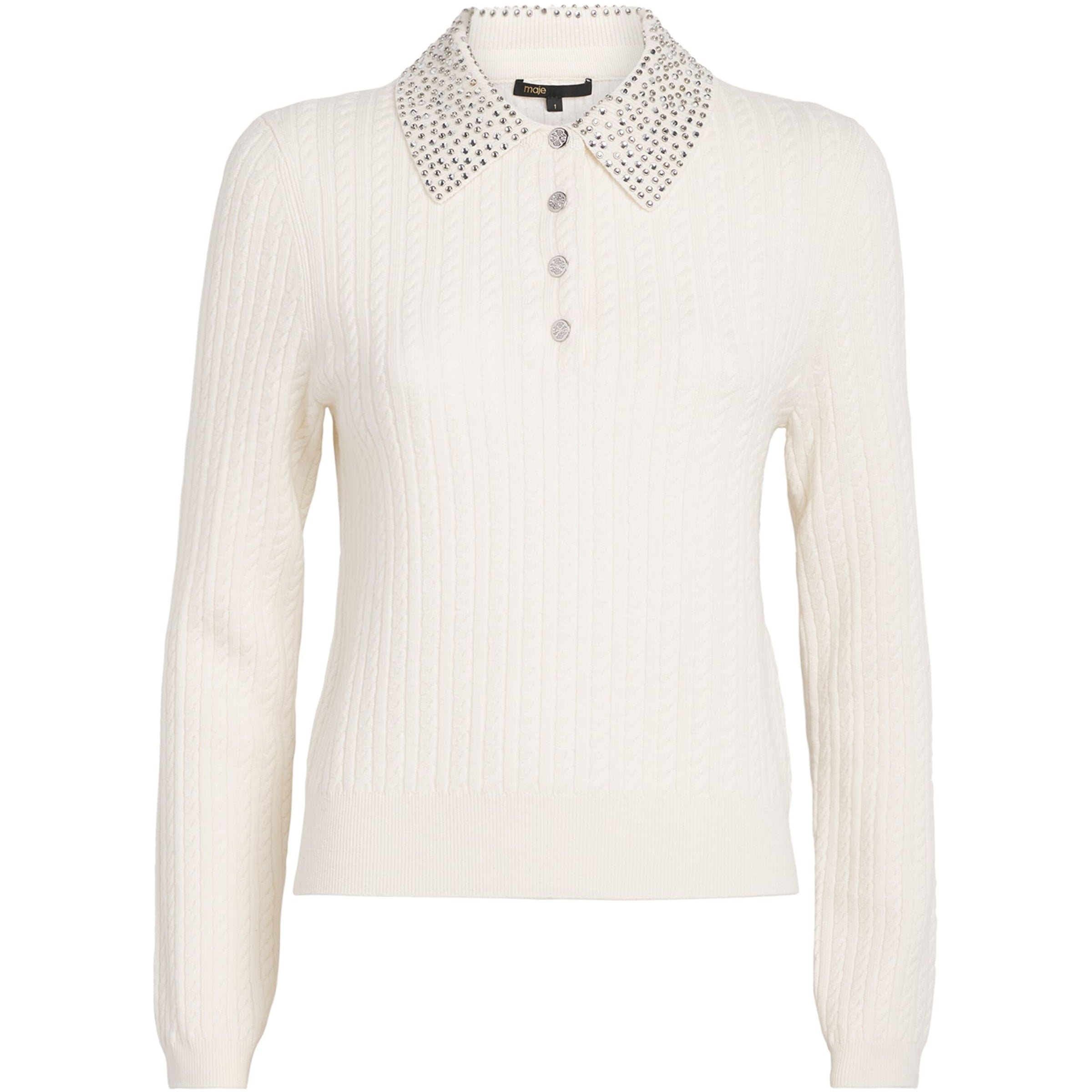 Maje White Wool Embellished Cardigan
