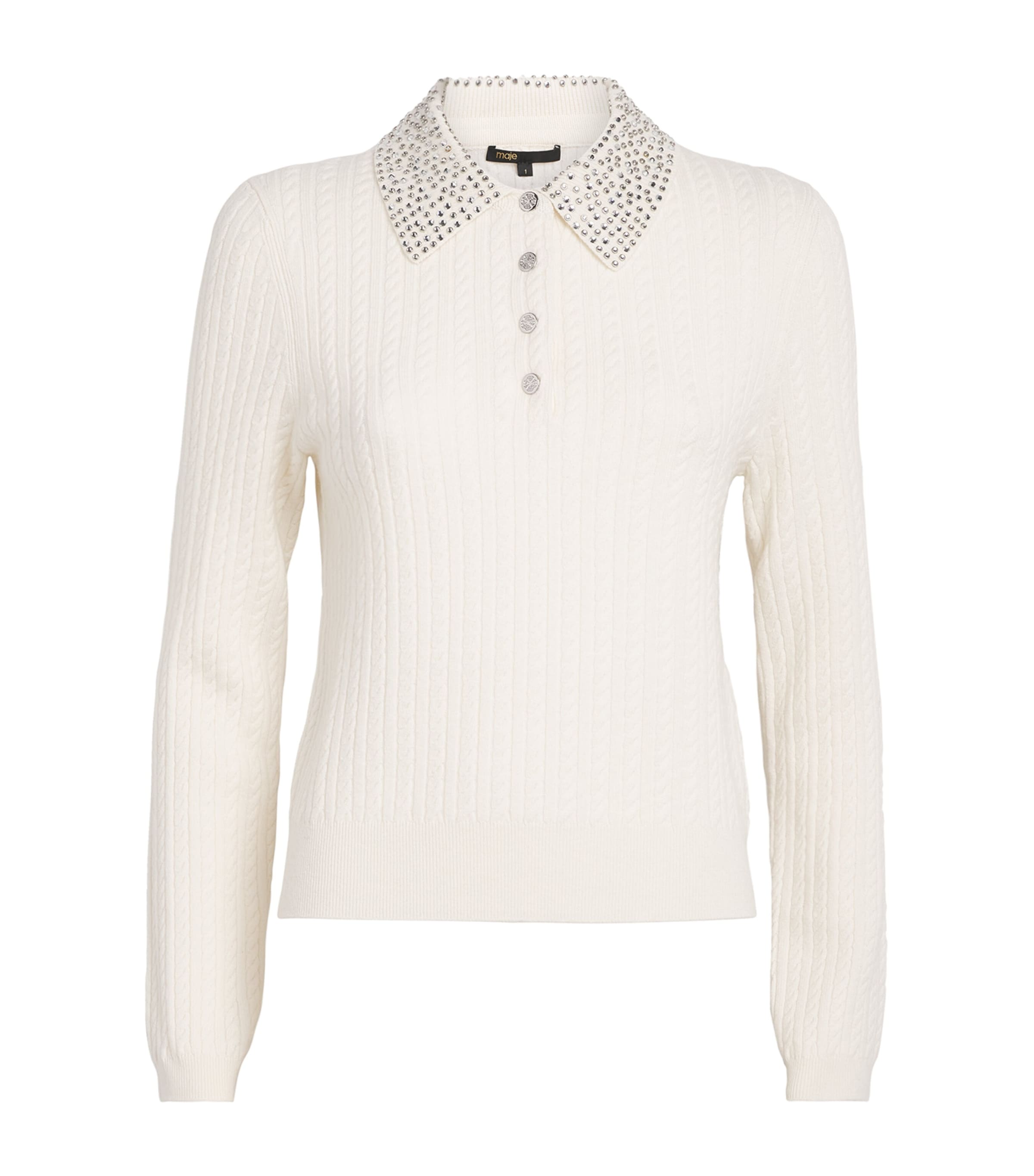 Maje White Wool Embellished Cardigan