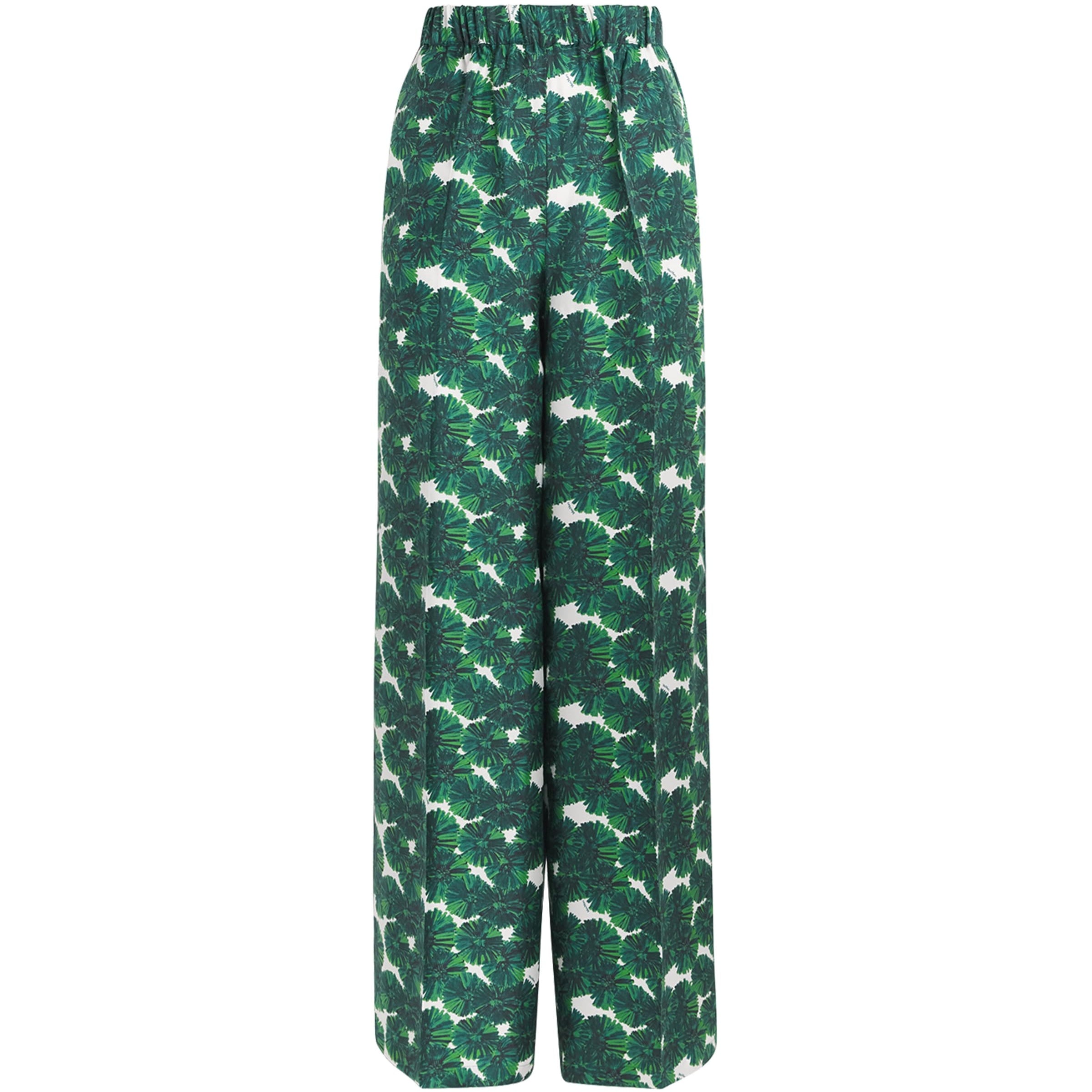 Max Mara Green Silk Printed Trousers