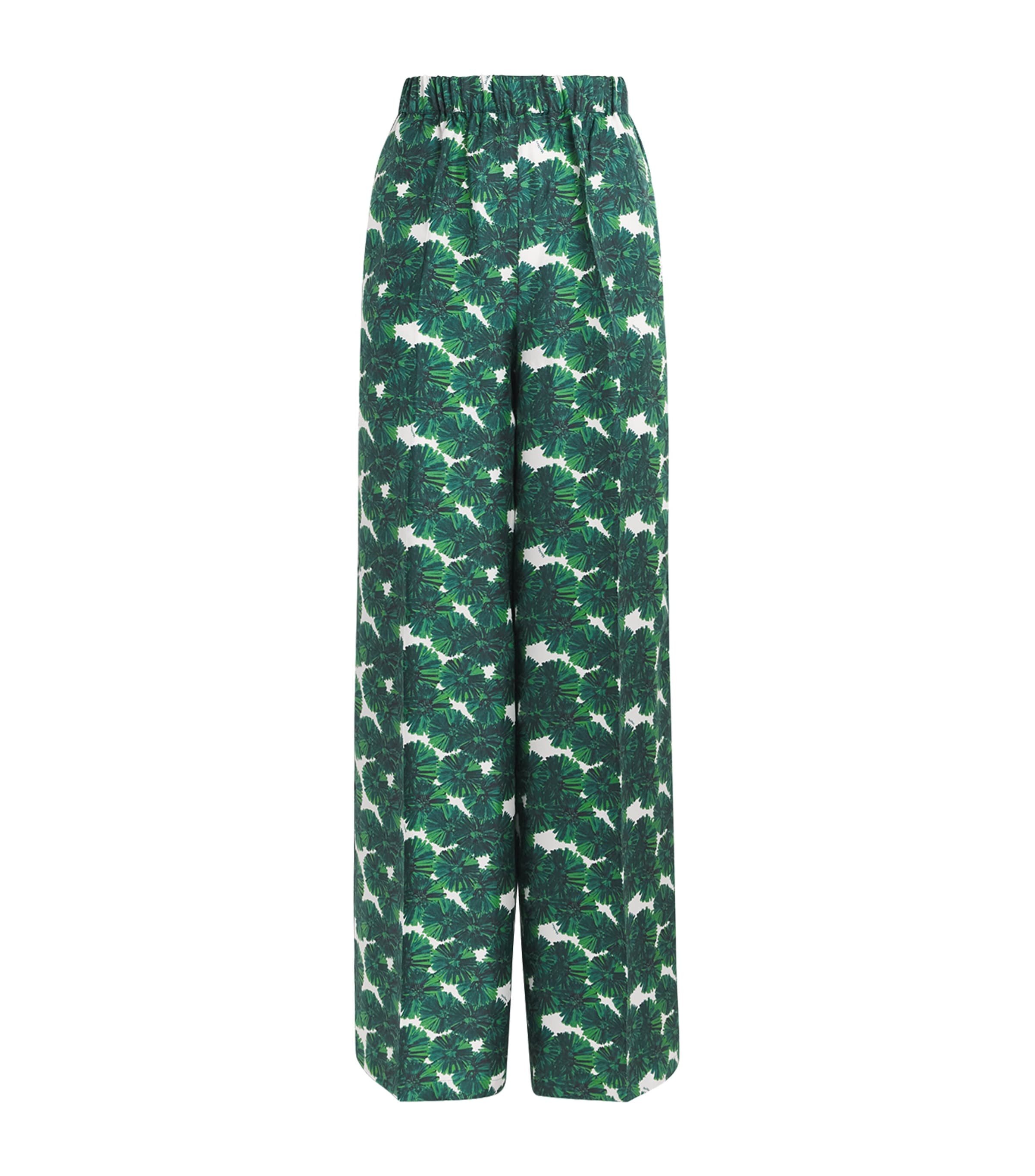 Max Mara Green Silk Printed Trousers