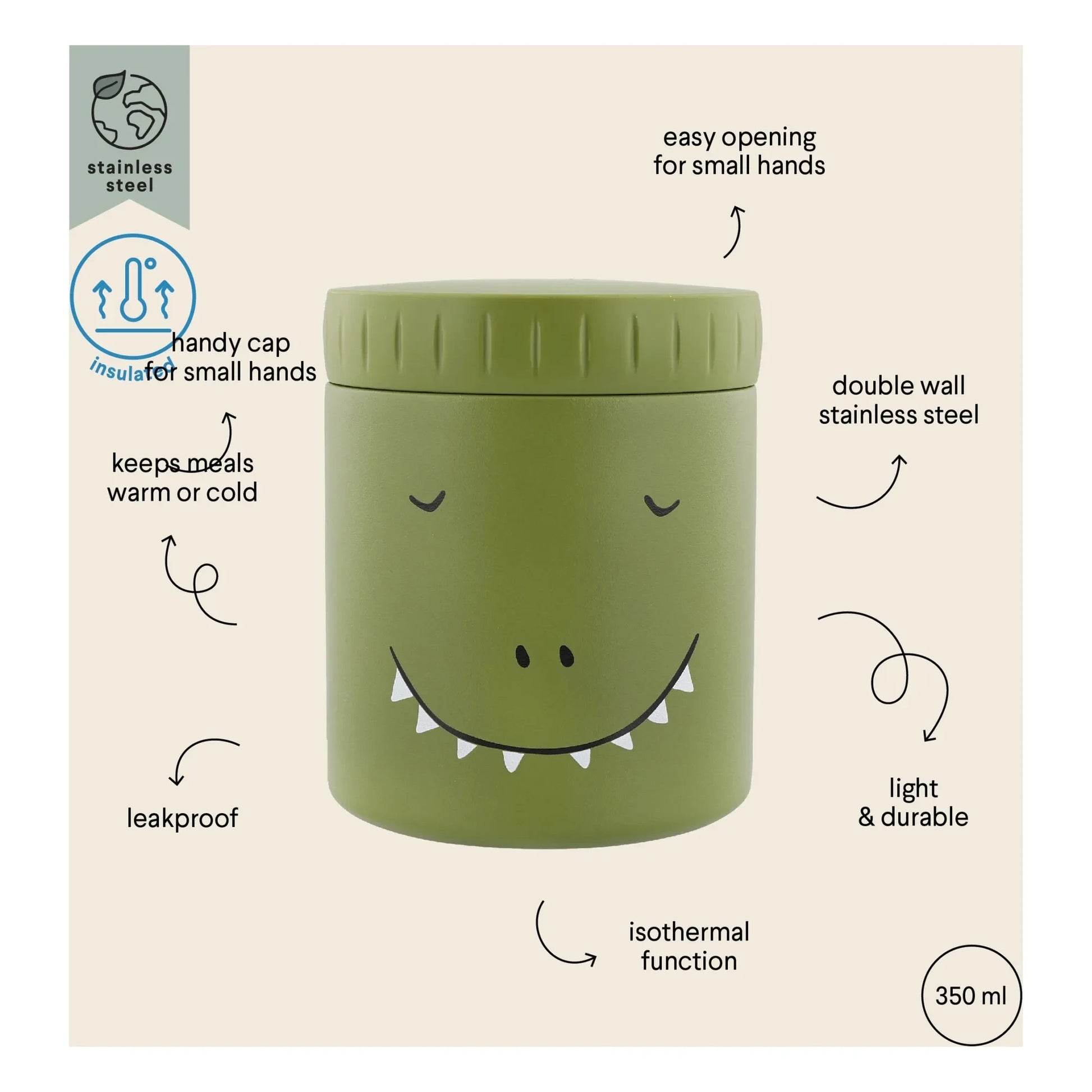 Trixie - Isothermal lunch box 350 ml Mr Dino | Green