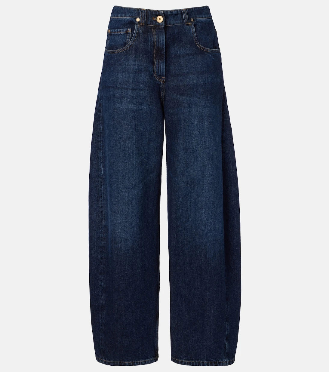 Brunello Cucinelli - Leather-trimmed barrel-leg jeans