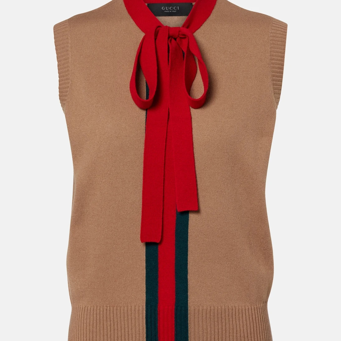 Gucci - Web Stripe tie-neck cashmere top
