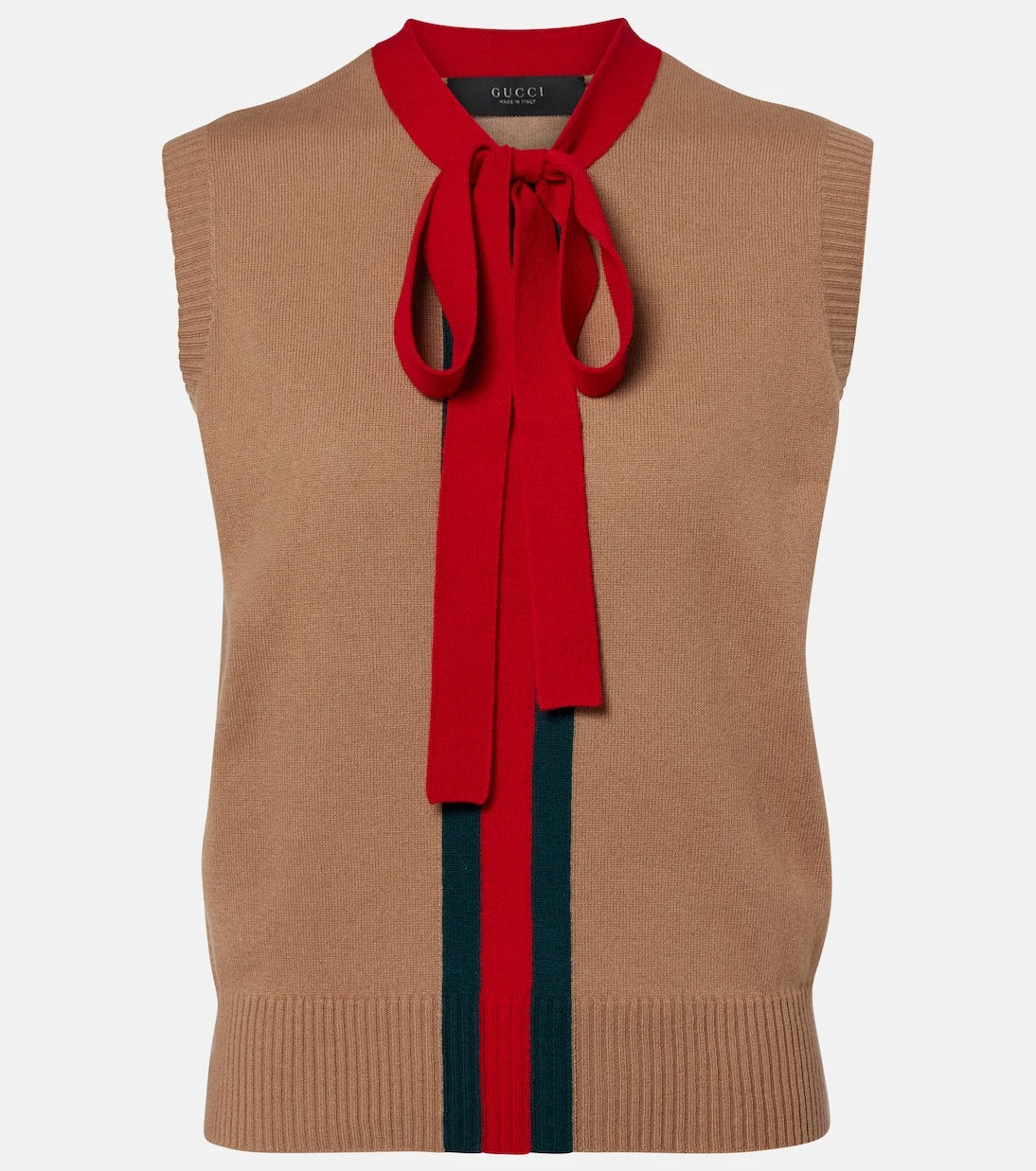 Gucci - Web Stripe tie-neck cashmere top