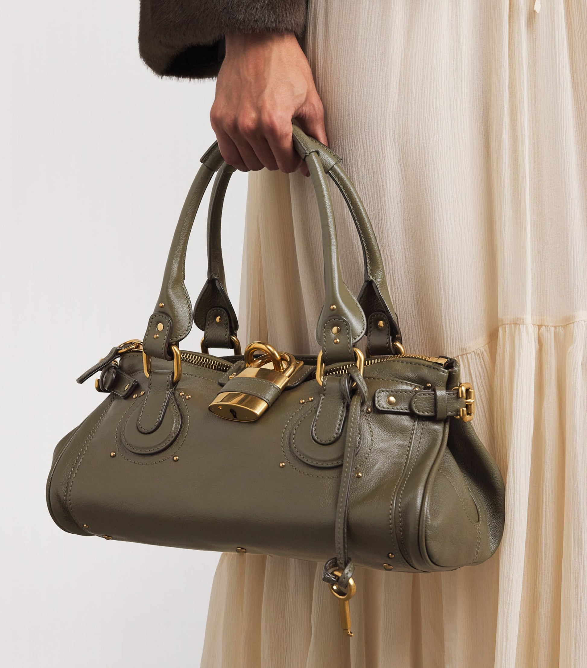 Green Medium Leather Spin Tote Bag