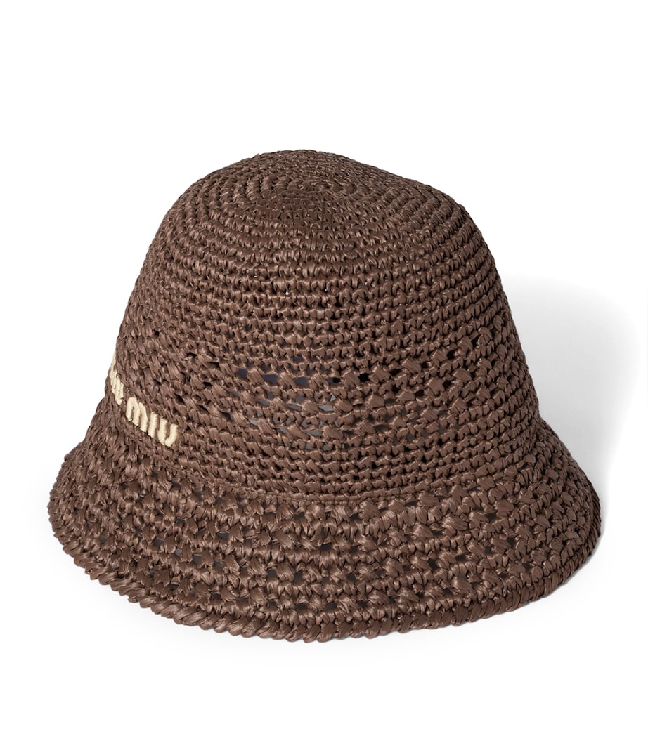 Brown Raffia Logo Bucket Hat