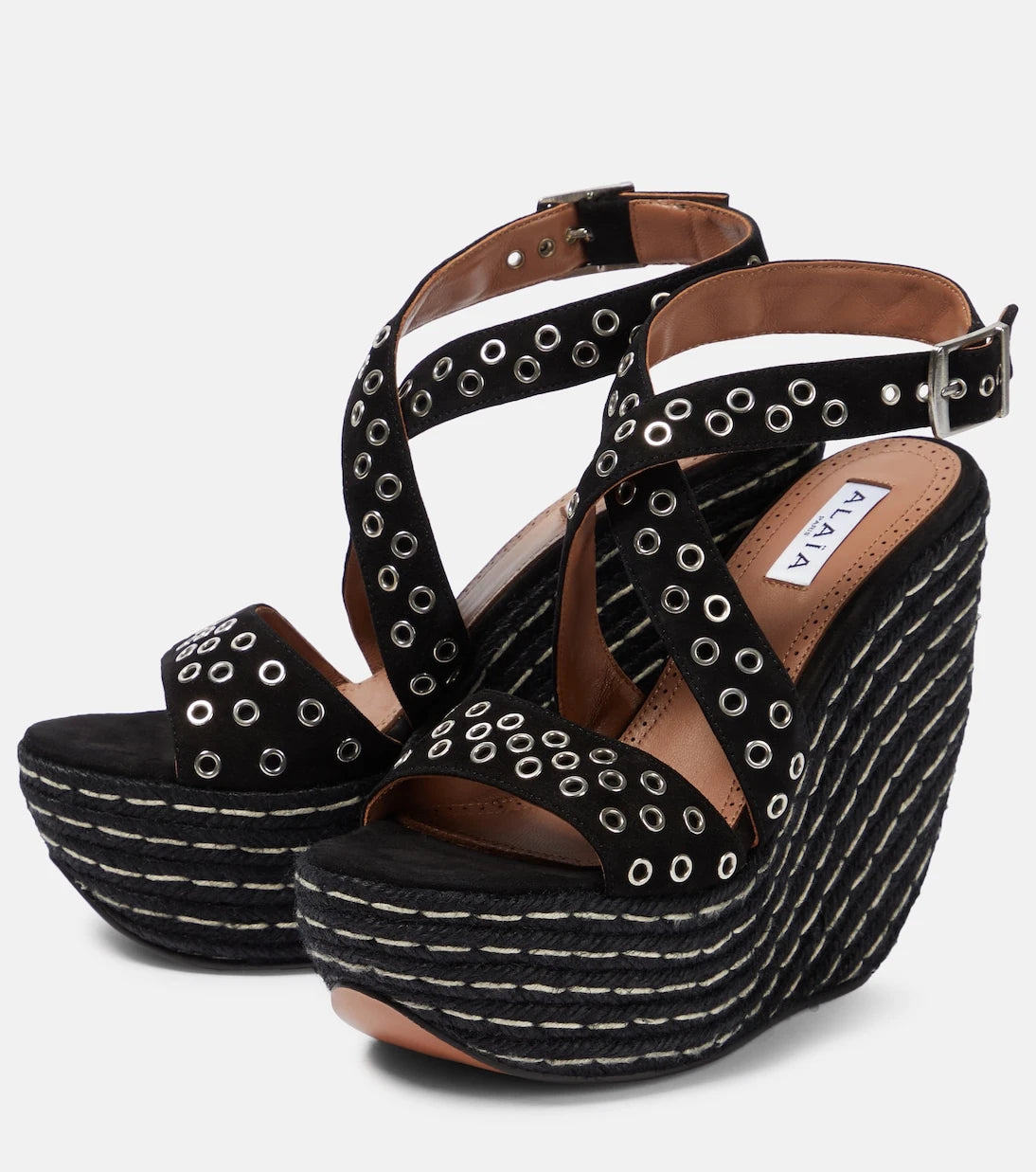 Alaïa - Embellished suede wedge sandals