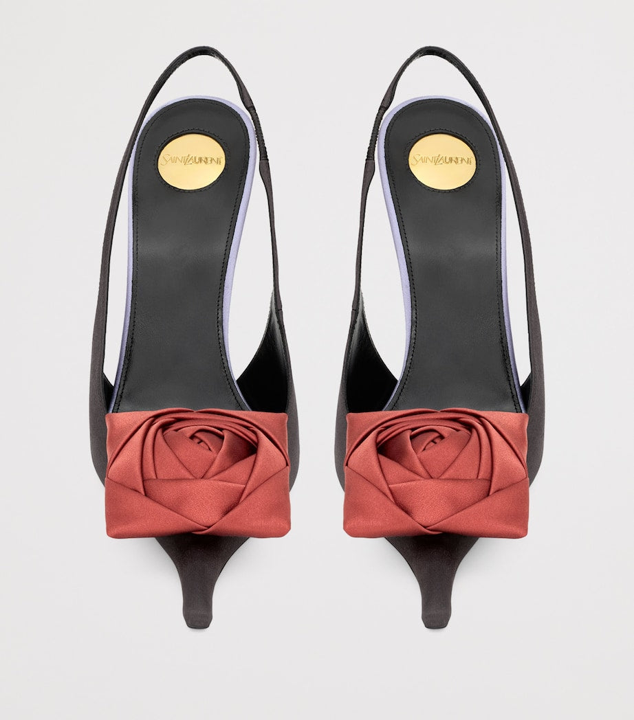 Saint Laurent Black Satin Embellished Amalia Slingback Pumps 110