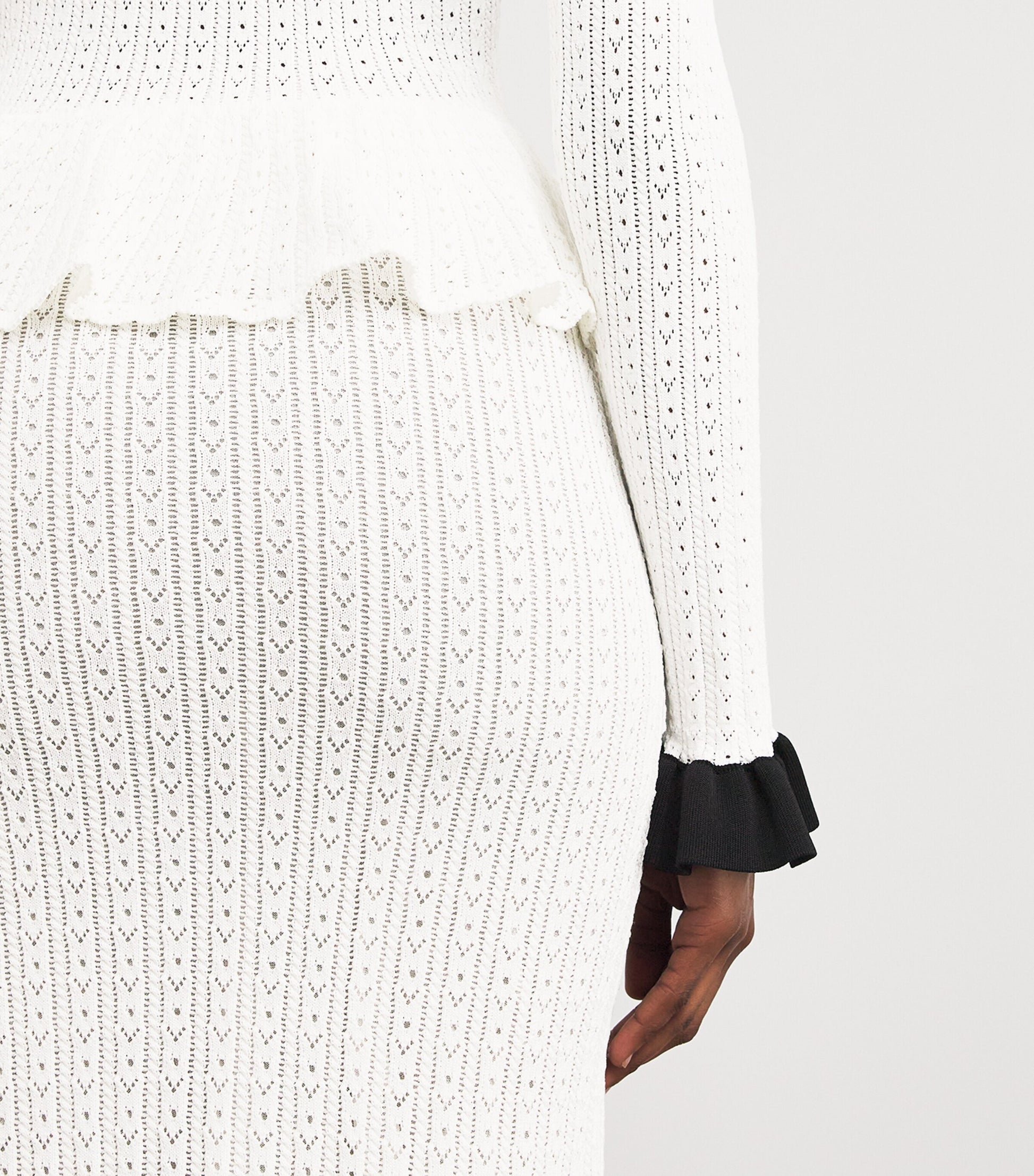 Self-Portrait White Pointelle Peplum Midi Dress