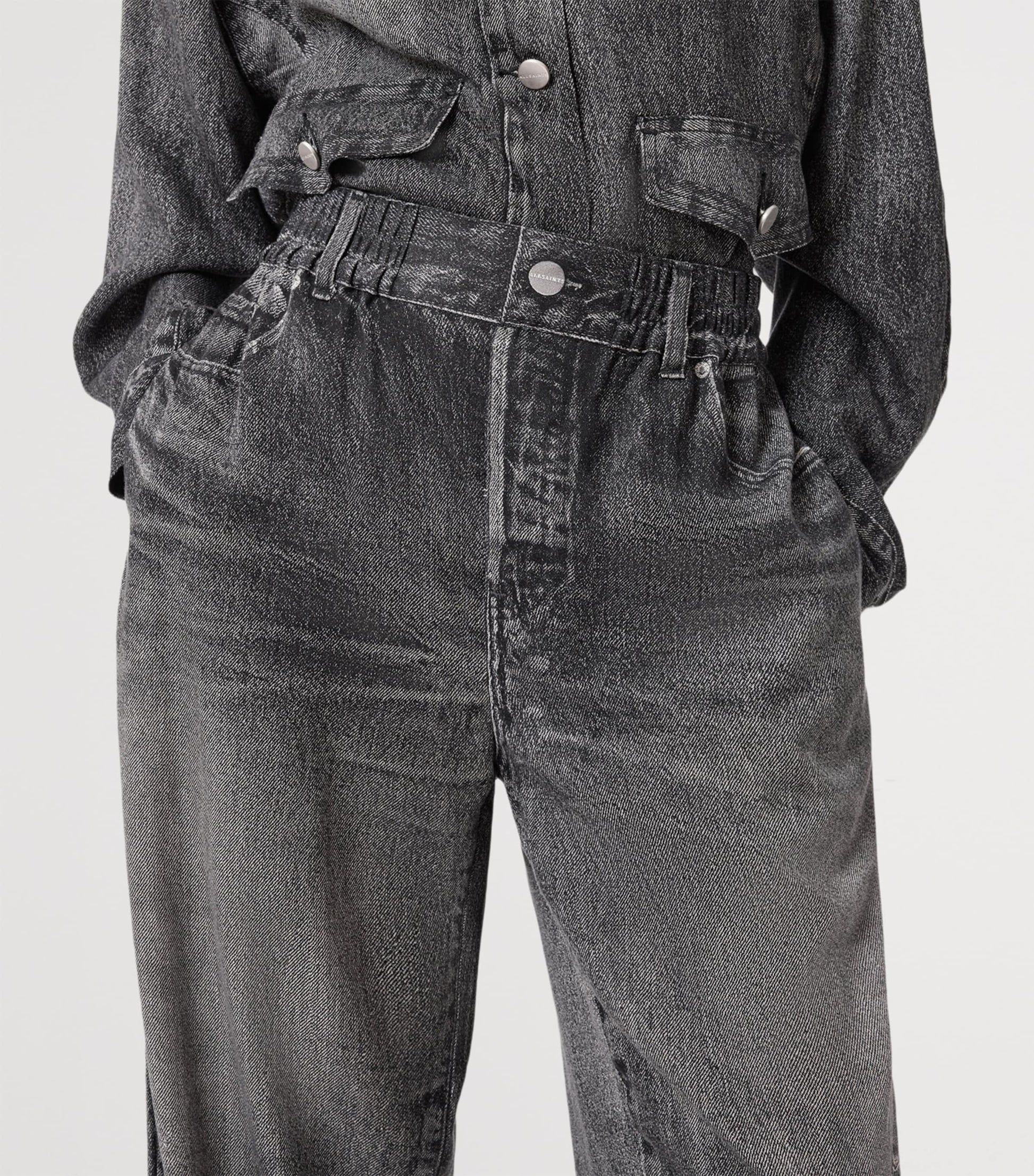 AllSaints Black Tyler Illusion Print Wide-Leg Trousers