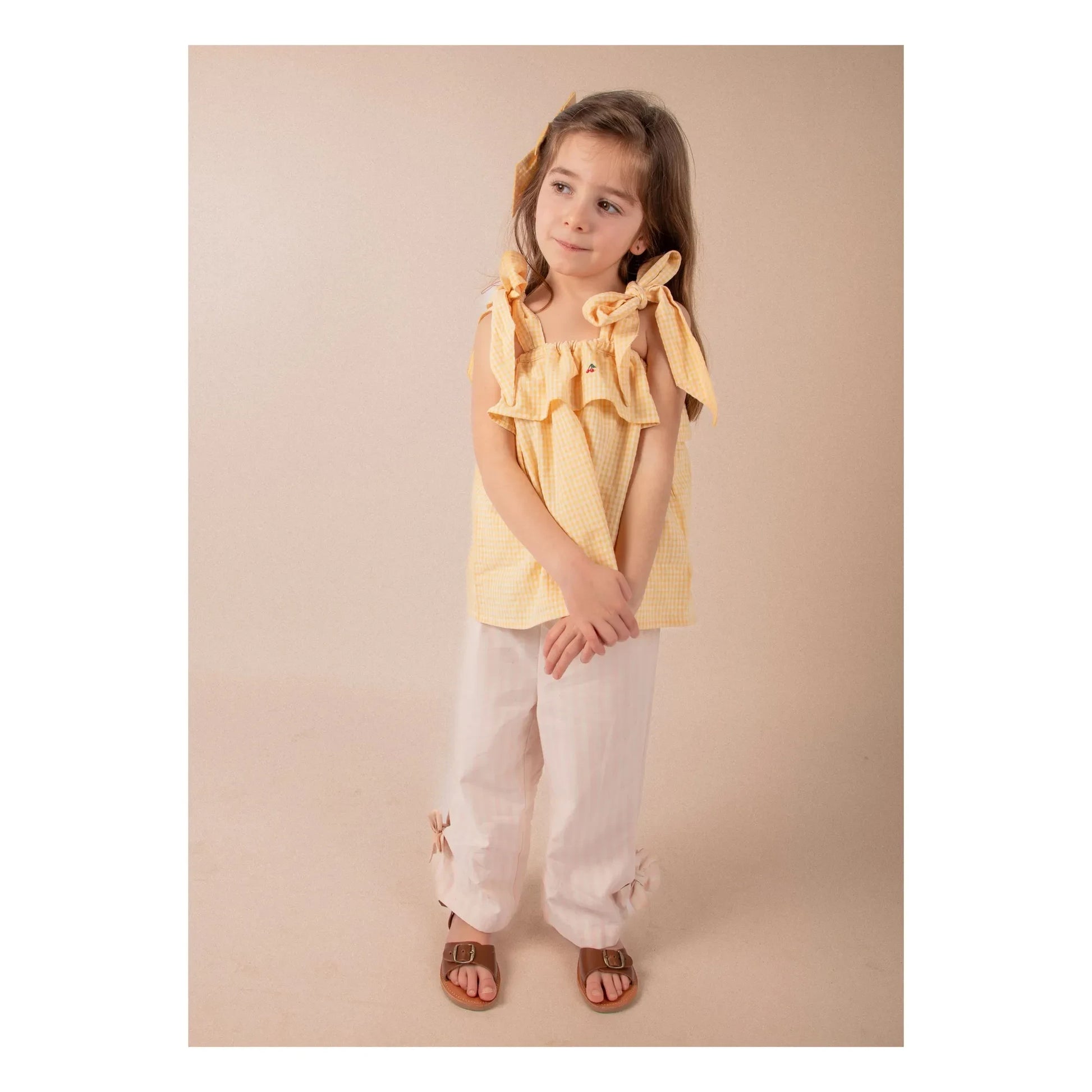 Loir - Blouse Castille Vichy Cerises Coton Bio | Yellow