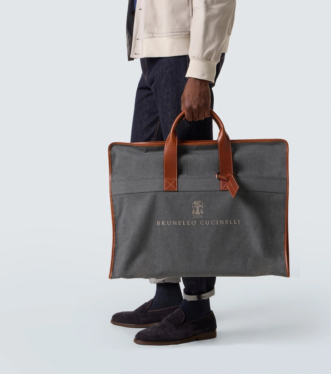 Brunello Cucinelli - Leather-trimmed canvas garment bag