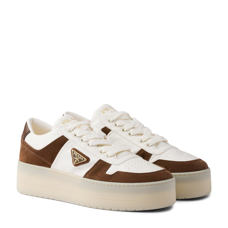 Prada Leather-Suede Downtown Bold Sneakers 50