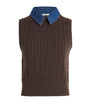 Wool-Blend Denim-Collar Sweater Vest BROWN