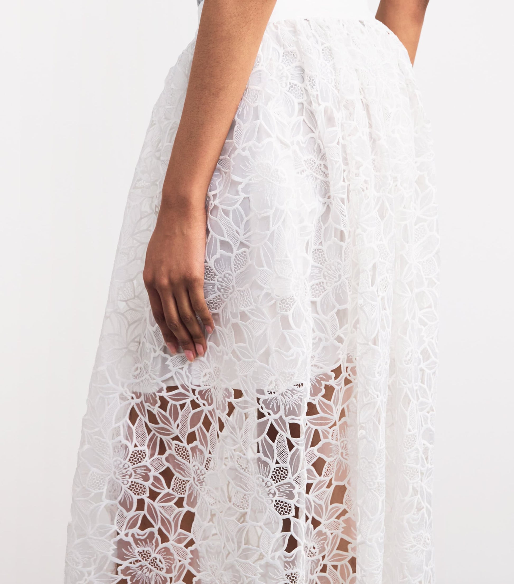 White Cotton Crochet Maxi Skirt