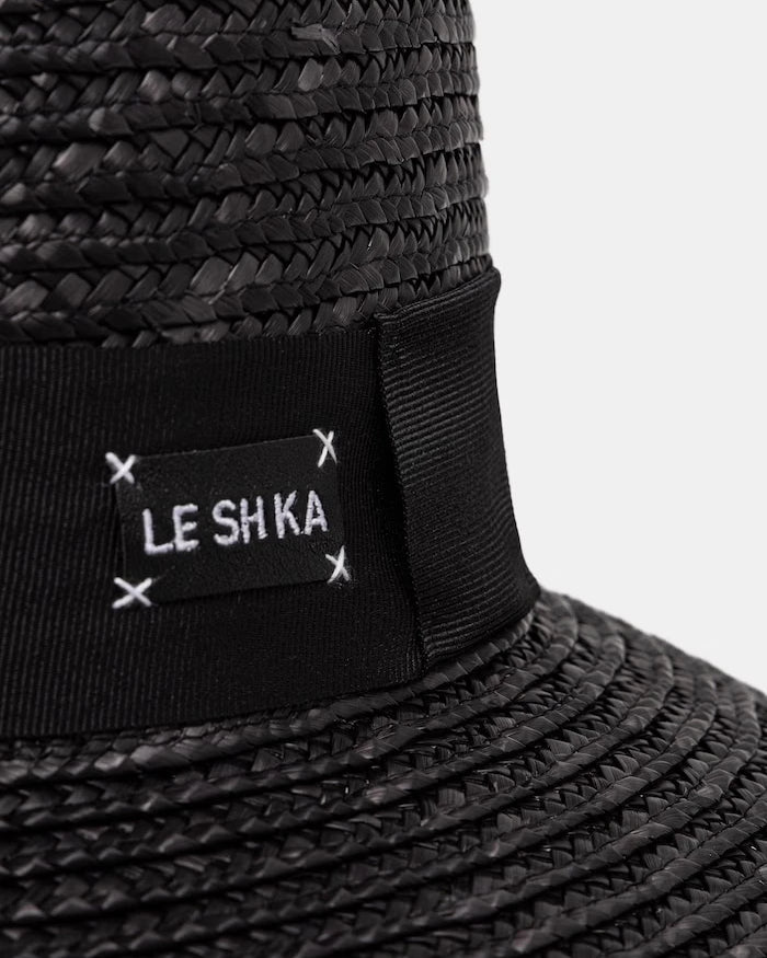 LE SH KA geniş siperli kadın şapka Black Straw Veil