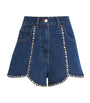 Blue Denim Rhinestone-Embellished Shorts