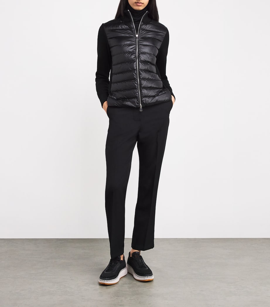Moncler Black Knitted-Sleeve Quilted Cardigan