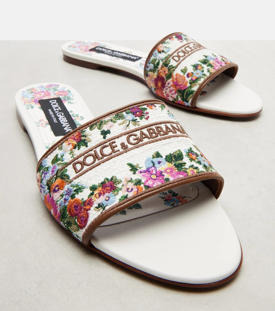 Dolce&Gabbana - Floral leather-trimmed slides